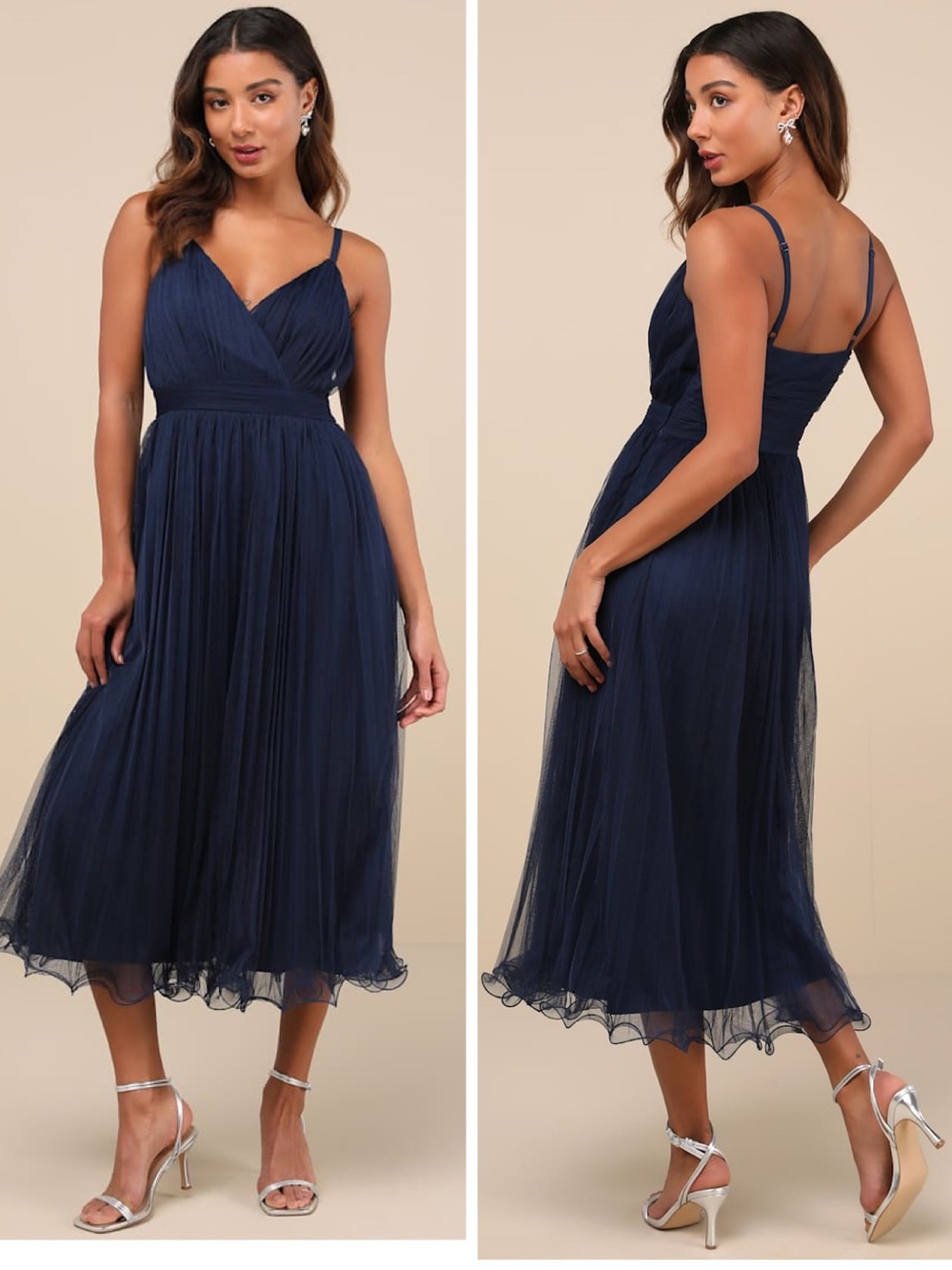 Lulus Exemplary Aura Navy Tulle Surplice Midi Dress Size Large Sleeveless Formal